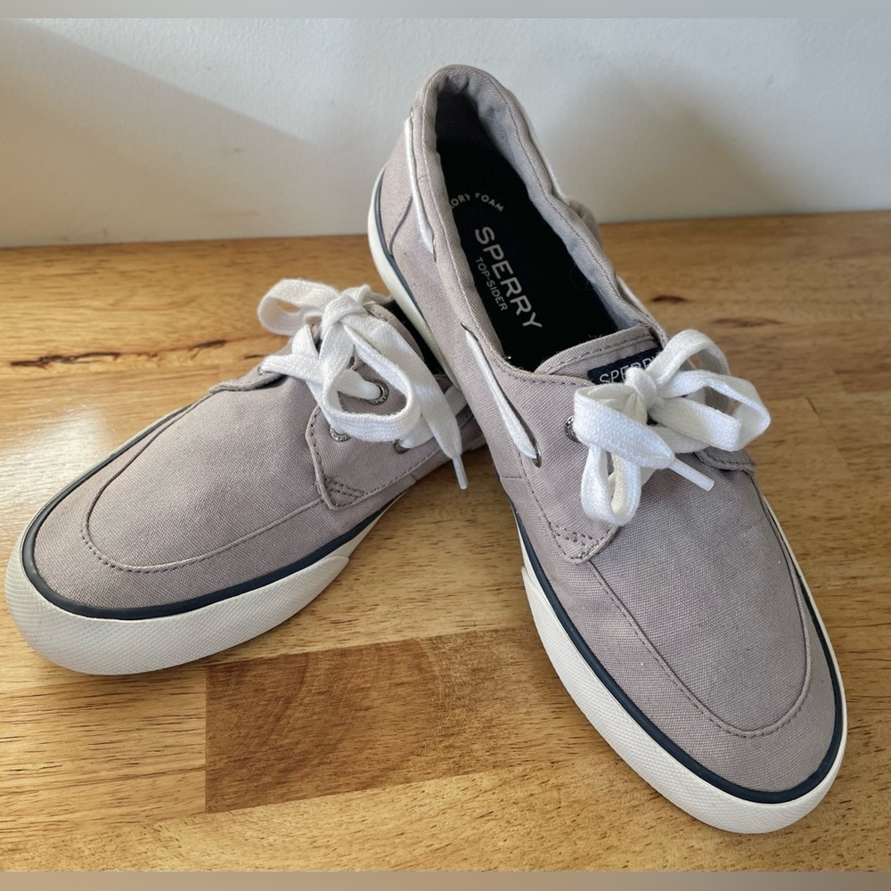 WOMENS GRAY SPERRY TOP SIDERS CANVAS SNEAKER BOAT SHOE SIZE 8.5